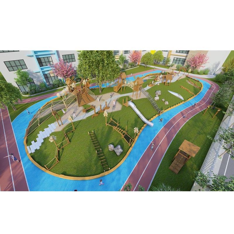 Children's combination slide in the wooden playground of the kindergartenBL-MZT031-25384