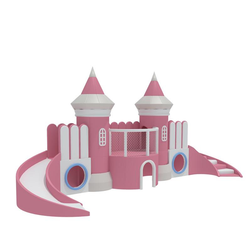 Soft-padded castle slide in the indoor playground