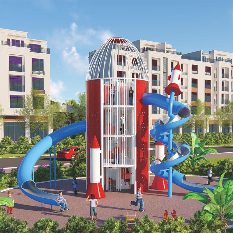 Customized high-end rocket slides for outdoor use in community parks