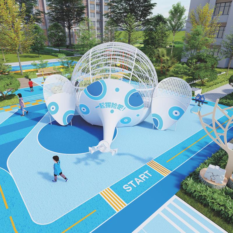 The equipment slide of the Little Flying Elephant children's playground in the community park