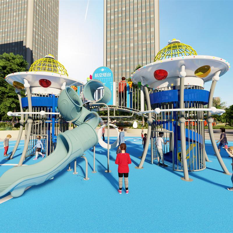 Customized UFO slides for the playground equipment in the community park