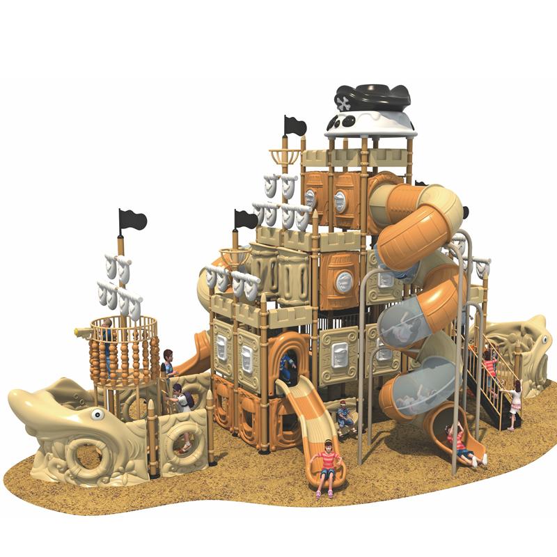 Outdoor pirate ship slide in kindergarten