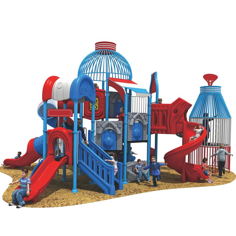 A large outdoor combination slide in the park